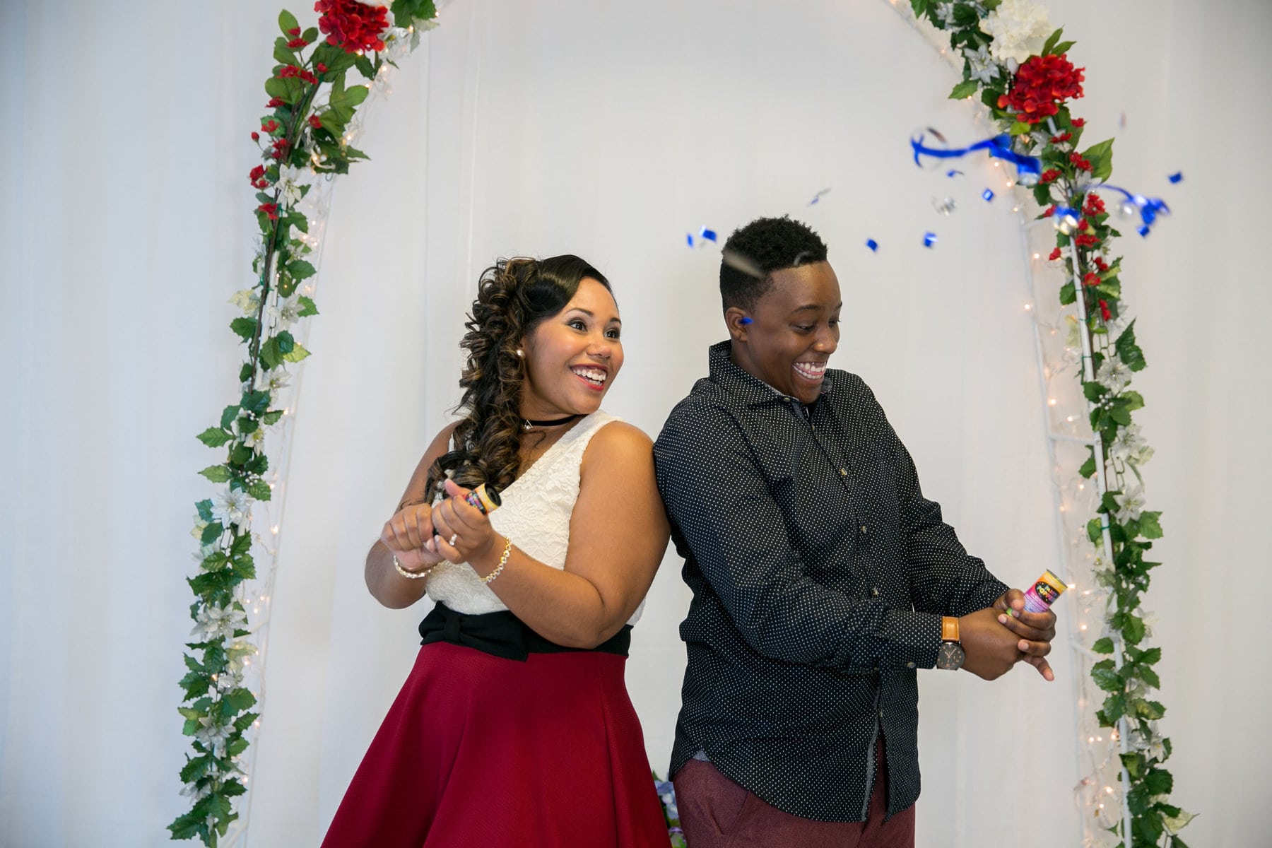 Confetti in the air after a Savannah wedding