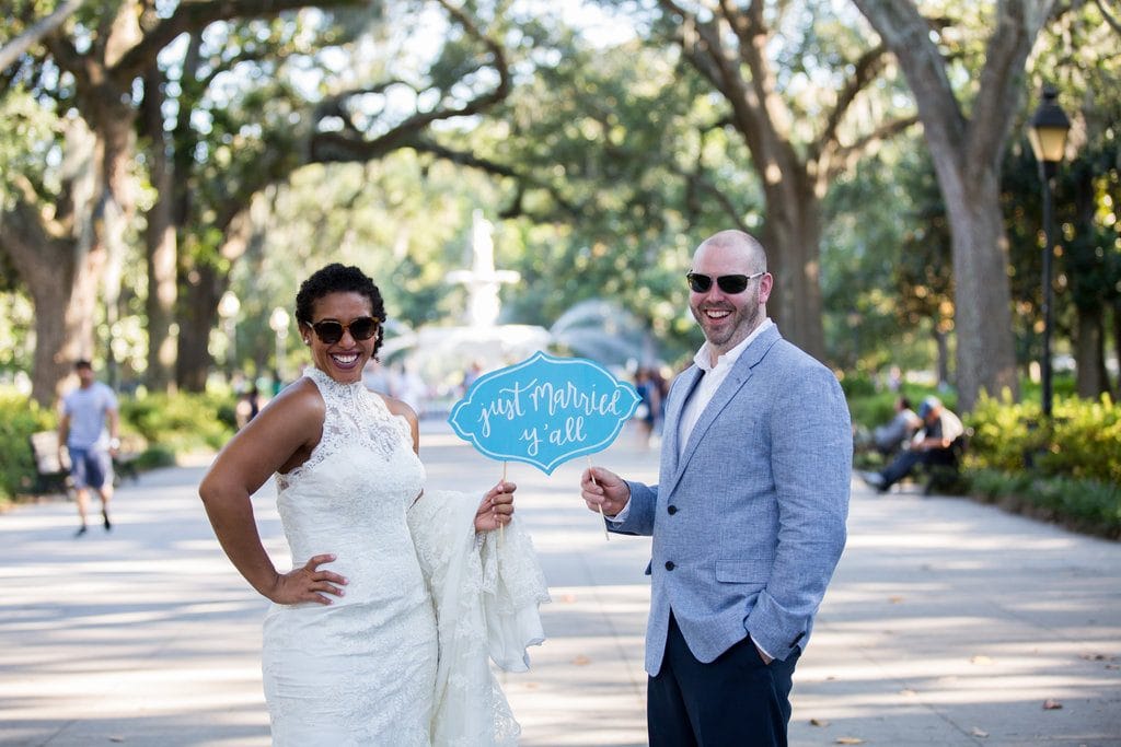 just married at forsyth park savannah